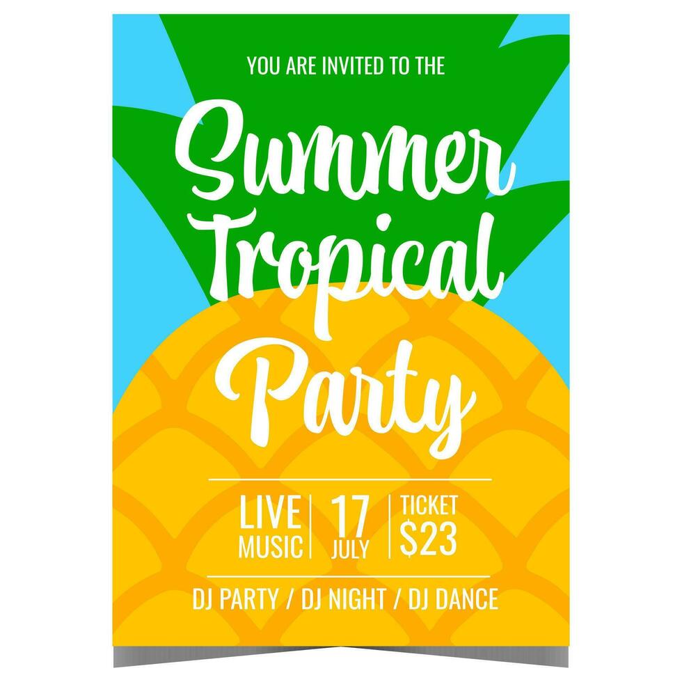 zomer tropisch en exotisch partij uitnodiging banier of poster met ananas Aan de achtergrond. vector illustratie ontwerp voor zomer vakantie en vakantie vermaak met vrienden en familie.