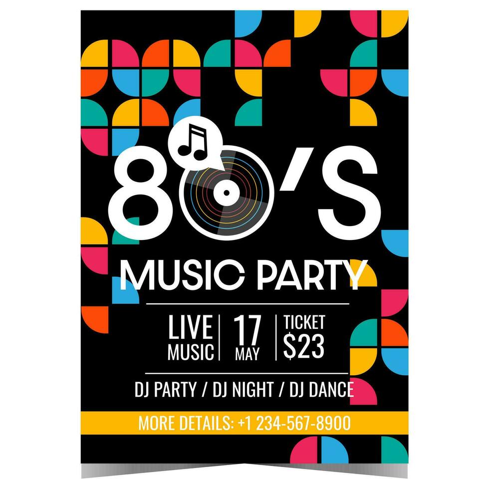 partij poster voor techno retro muziek- evenement. vector illustratie van 80's retro stijl ontwerp sjabloon met vinyl Vermelding geschikt voor leven muziek- disco dans nacht uitnodiging, Promotie banier of folder.