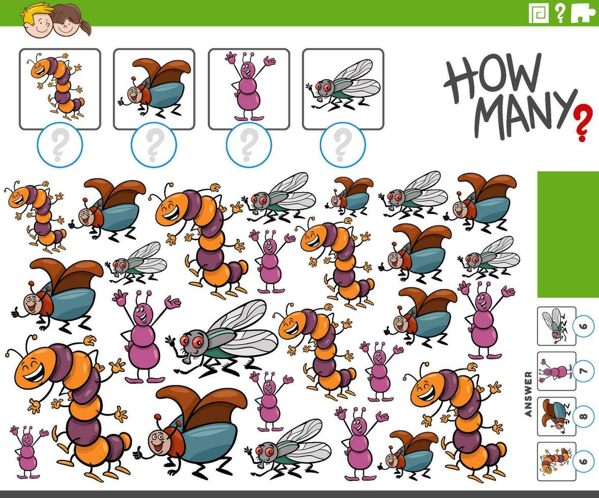 hoe veel tekenfilm insect tekens tellen spel vector