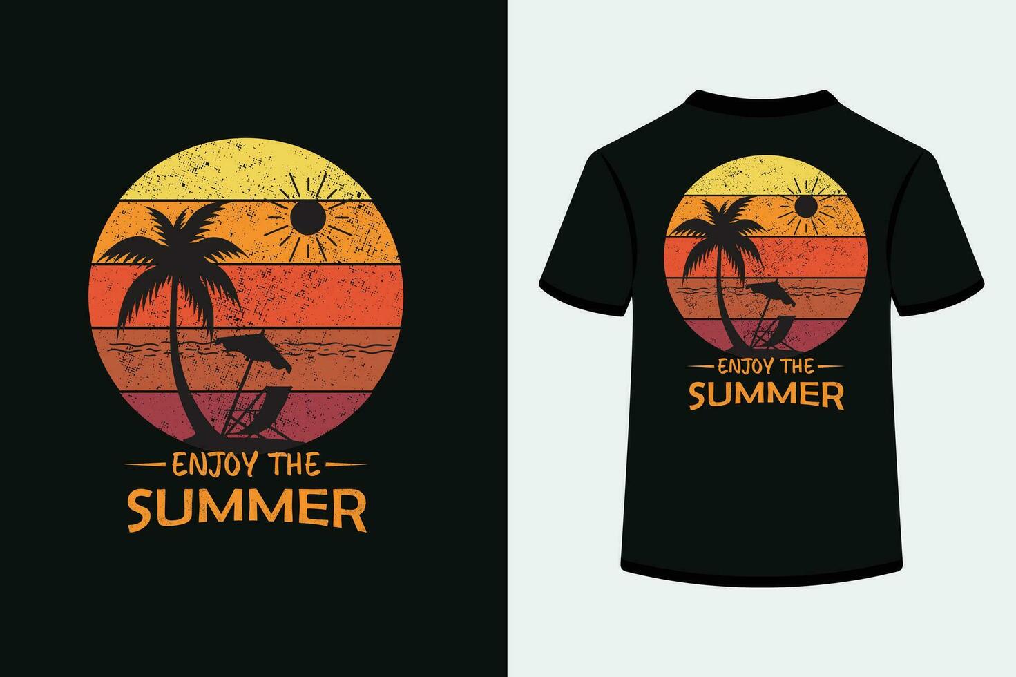 genieten de zomer retro gestreept zonsondergang wijnoogst stijl t overhemd ontwerp vector