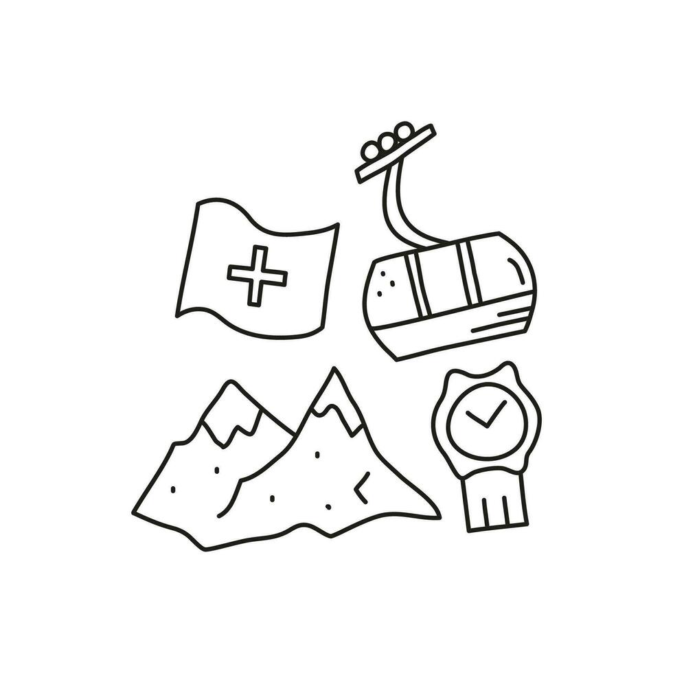 groepen van tekening schets Zwitserland reizen pictogrammen. vector