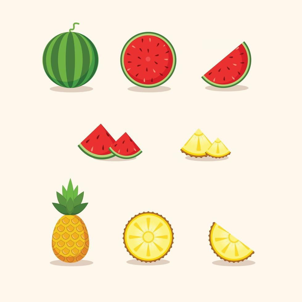 watermeloen en ananas fruit pictogrammen vector