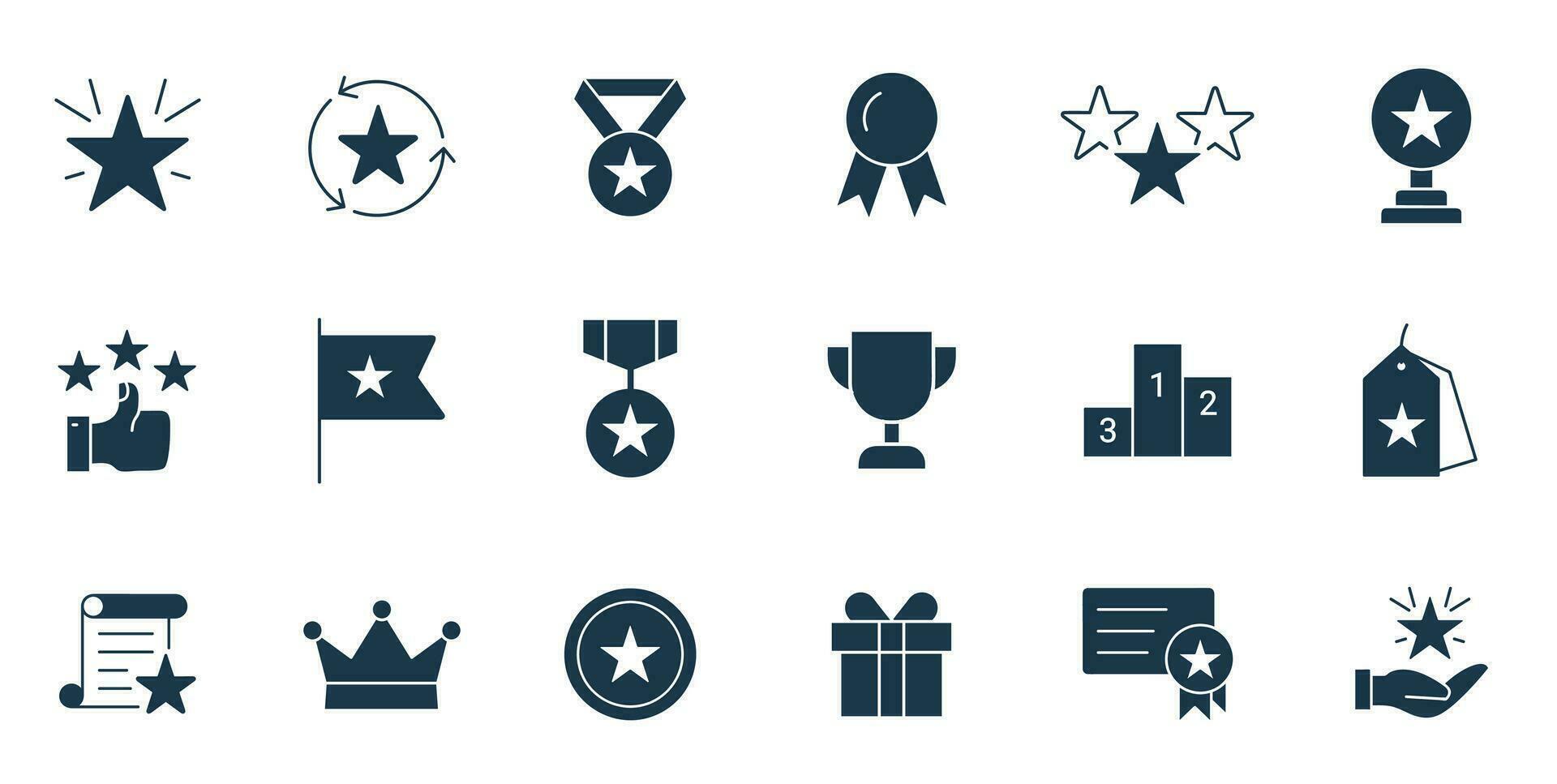 beloning icoon reeks vector. succes icoon, bevat pictogrammen prijs, trofee, winnaar, geschenk, loyaliteit programma, bonus kaart illustratie vector