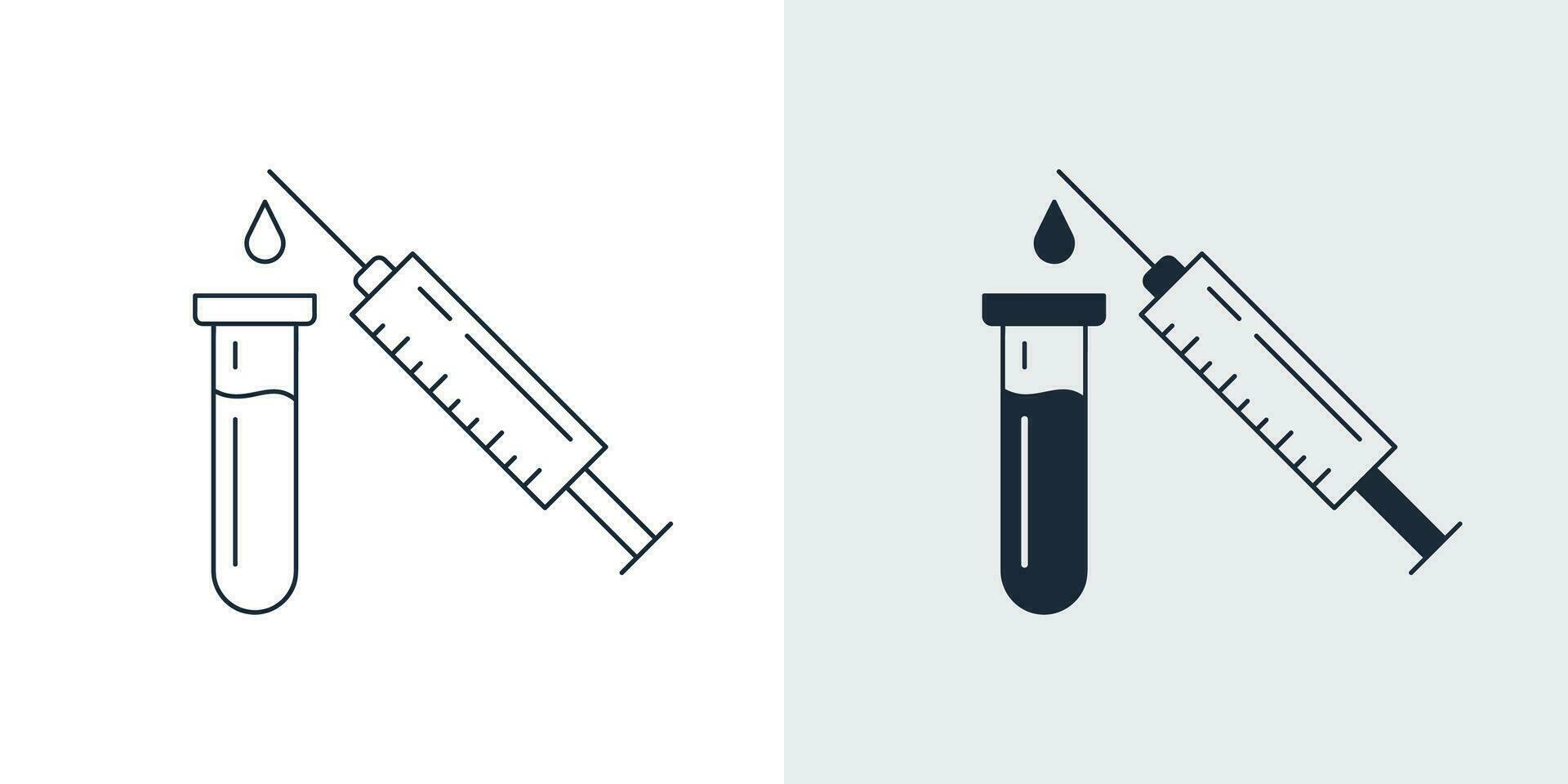 injectiespuit injectie en bloed test buis icoon. laboratorium en medisch element vector