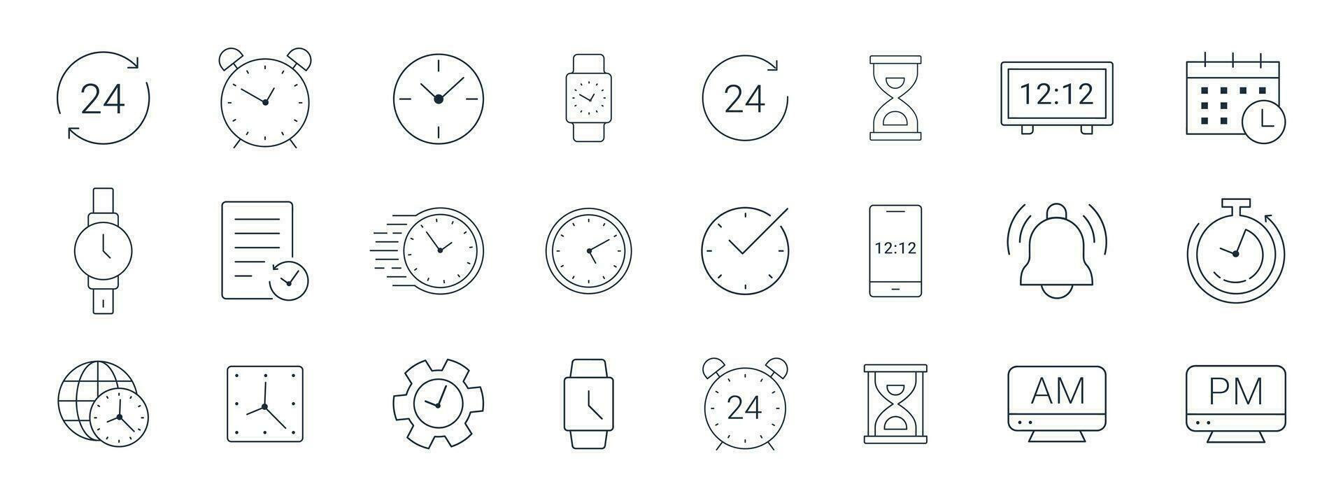 tijd en klok icoon set, kalender, timer icoon illustratie vector