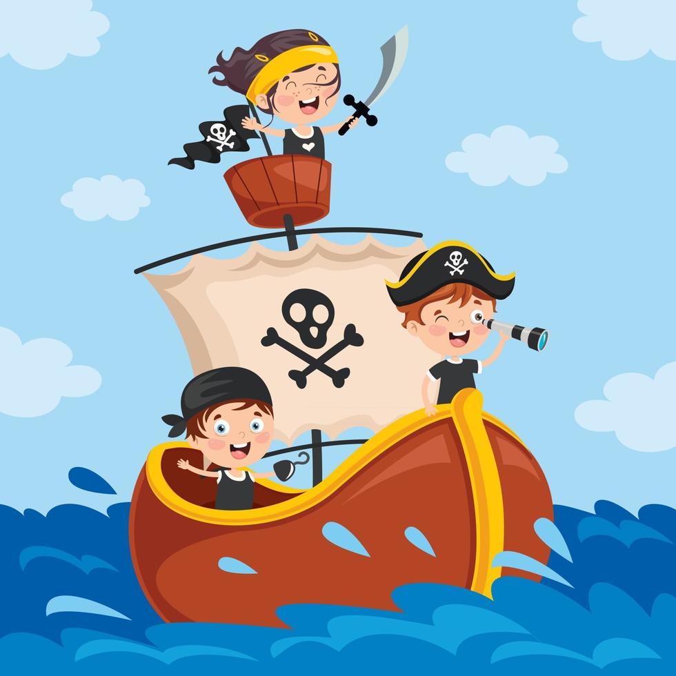 schattige kleine piratenkinderen poseren vector