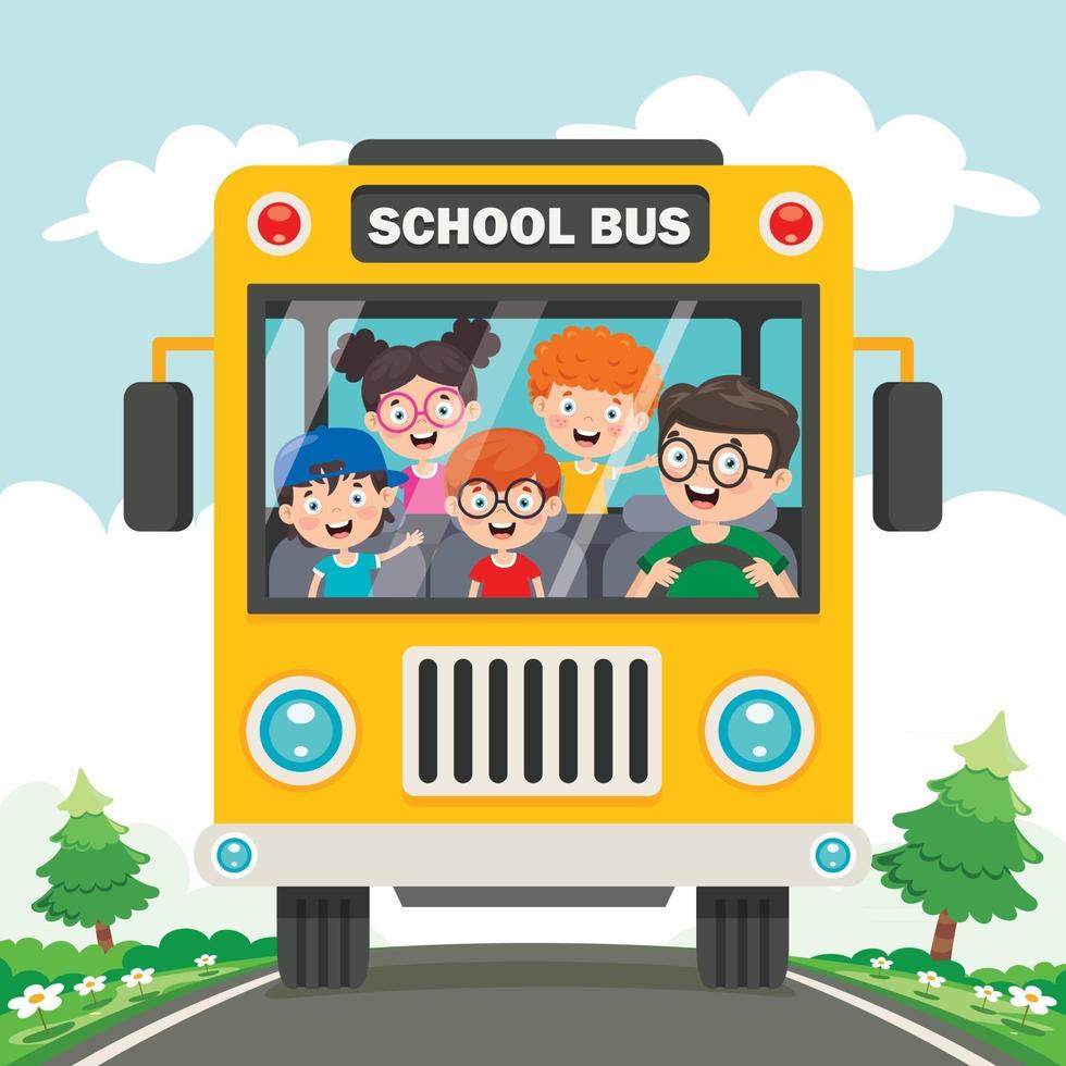 gelukkige kinderen en schoolbus vector