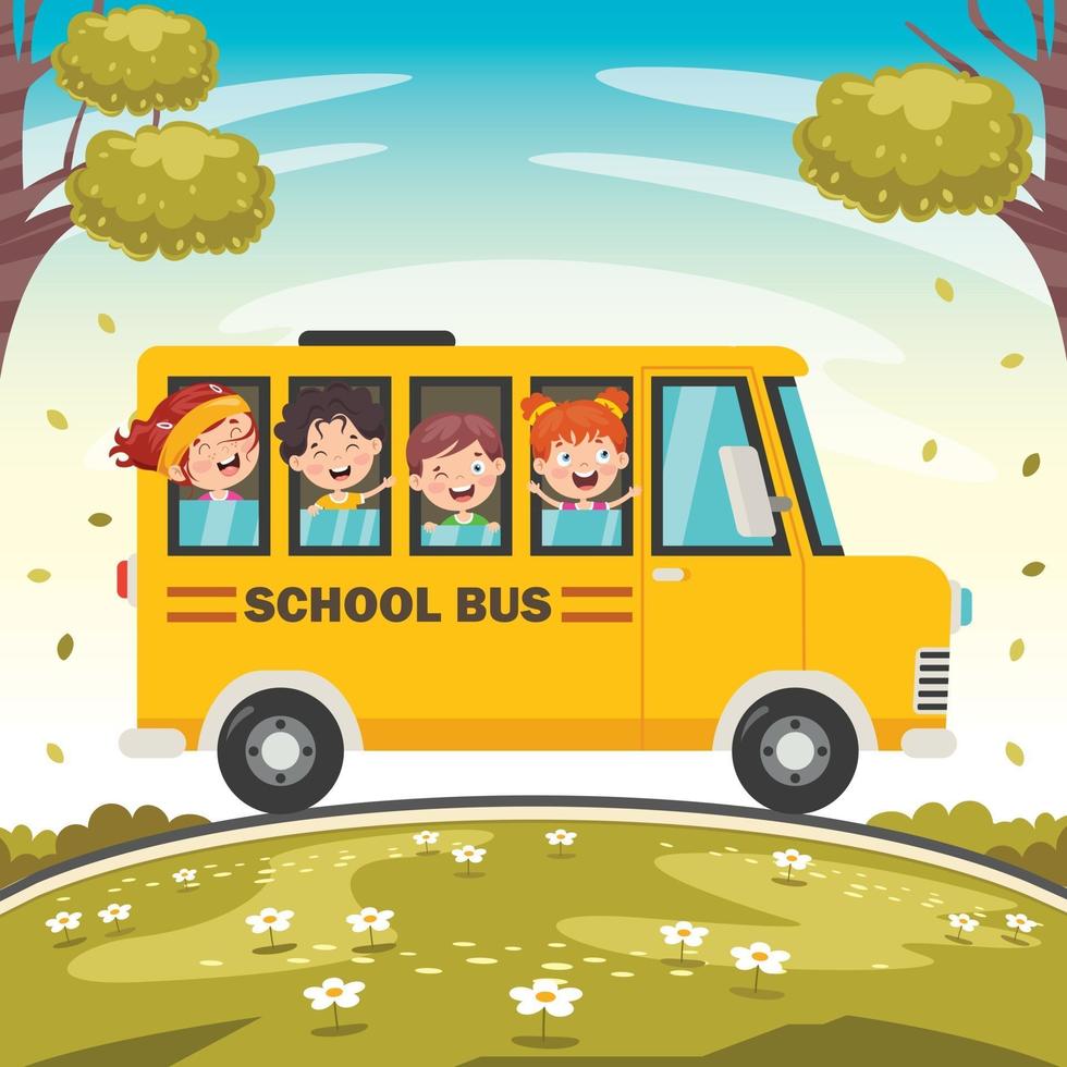 gelukkige kinderen en schoolbus vector