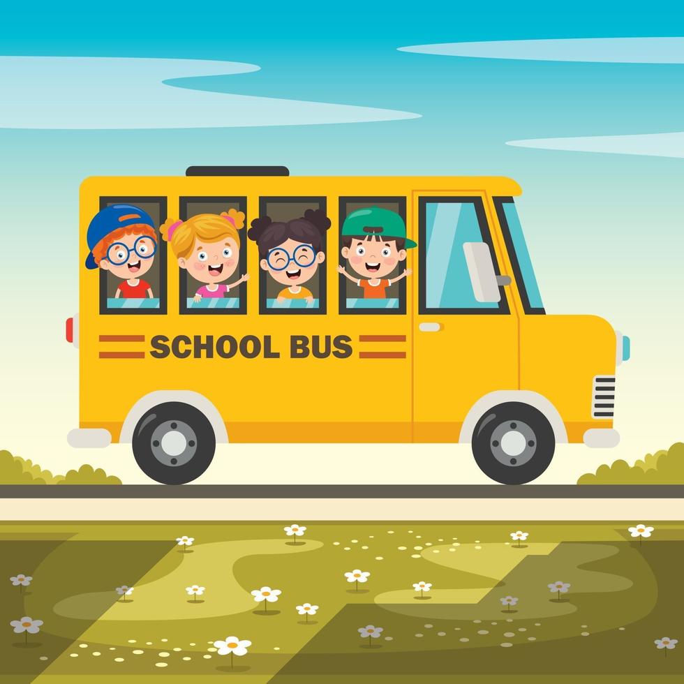 gelukkige kinderen en schoolbus vector