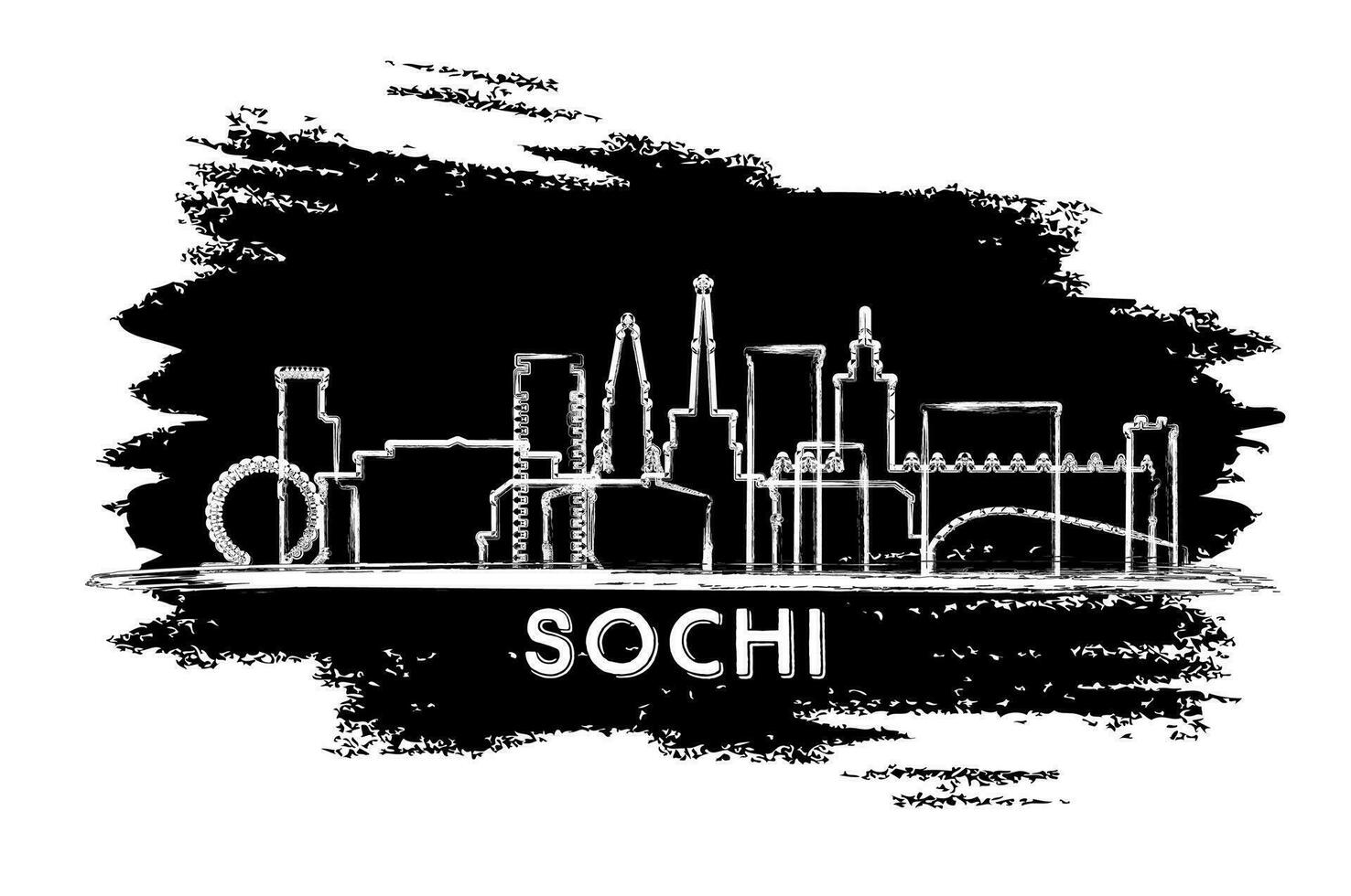 Sotsji Rusland stad horizon silhouet. hand- getrokken schetsen. vector