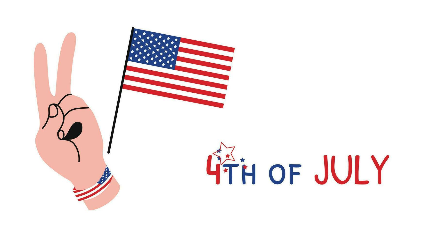 4e juli achtergrond hand- met Amerikaans vlag vector illustratie