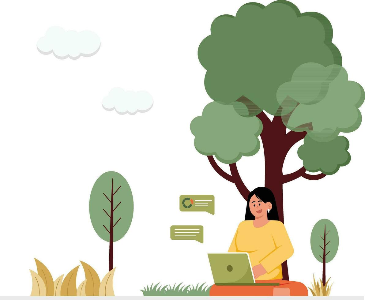 freelancer vrouw werken in tuin illustratie vector