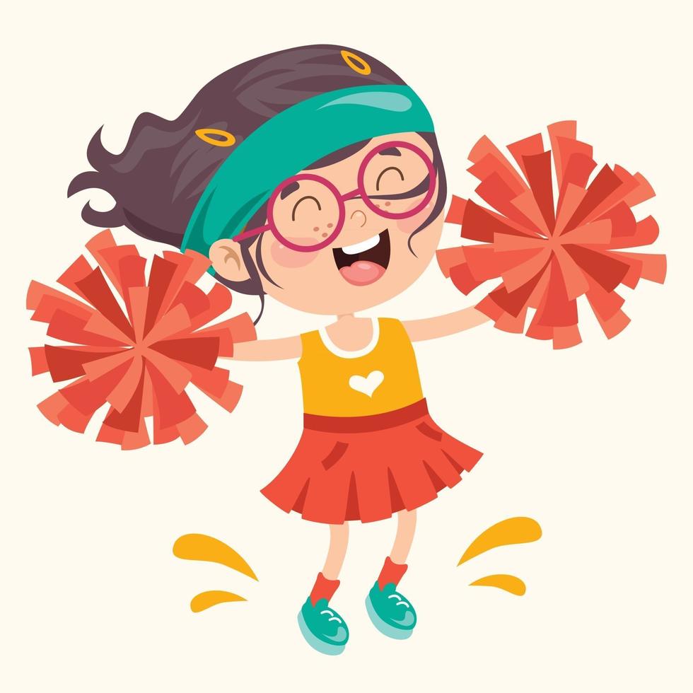 grappige cheerleader met kleurrijke pom poms vector