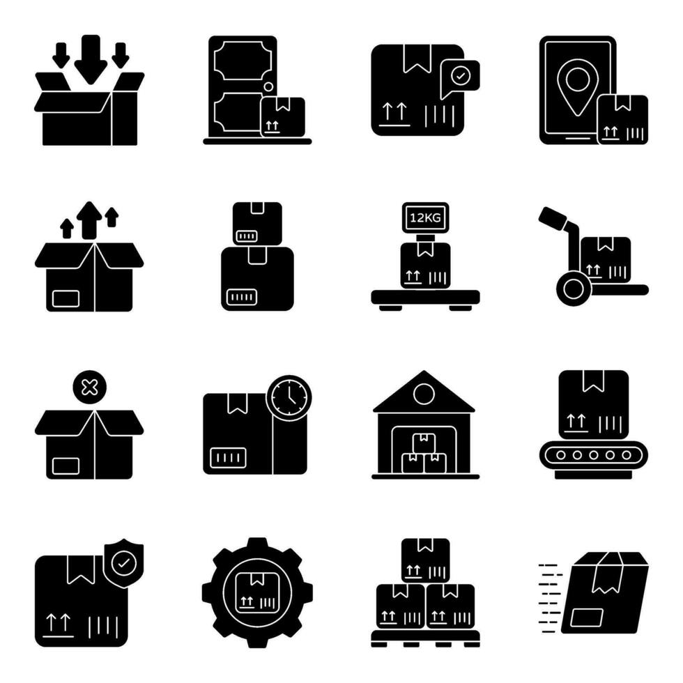 pak van logistiek solide pictogrammen vector