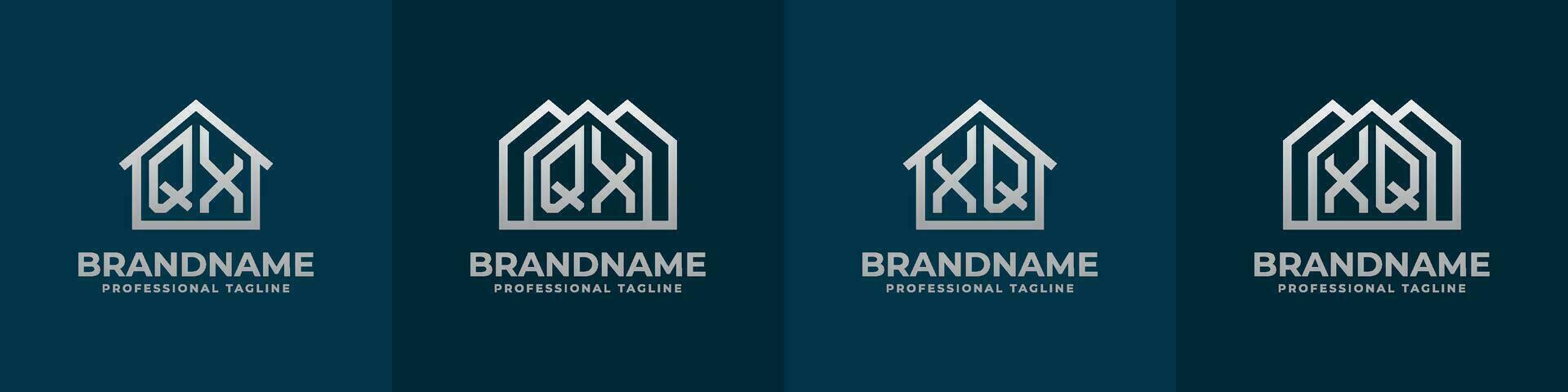 brief qx en xq huis logo set. geschikt voor ieder bedrijf verwant naar huis, echt landgoed, bouw, interieur met qx of xq initialen. vector