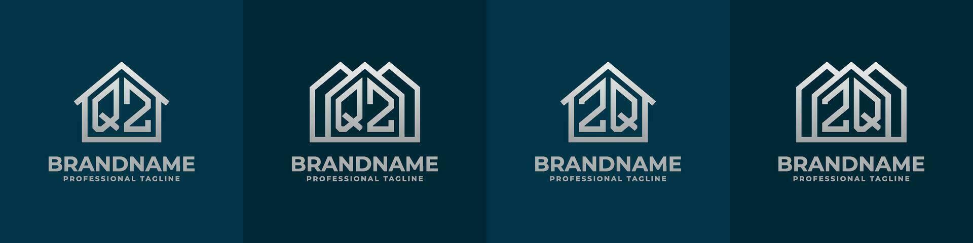 brief qz en zq huis logo set. geschikt voor ieder bedrijf verwant naar huis, echt landgoed, bouw, interieur met qz of zq initialen. vector