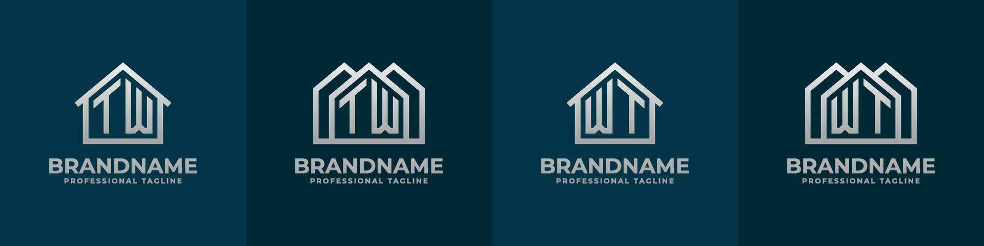 brief twee en wt huis logo set. geschikt voor ieder bedrijf verwant naar huis, echt landgoed, bouw, interieur met twee of wt initialen. vector
