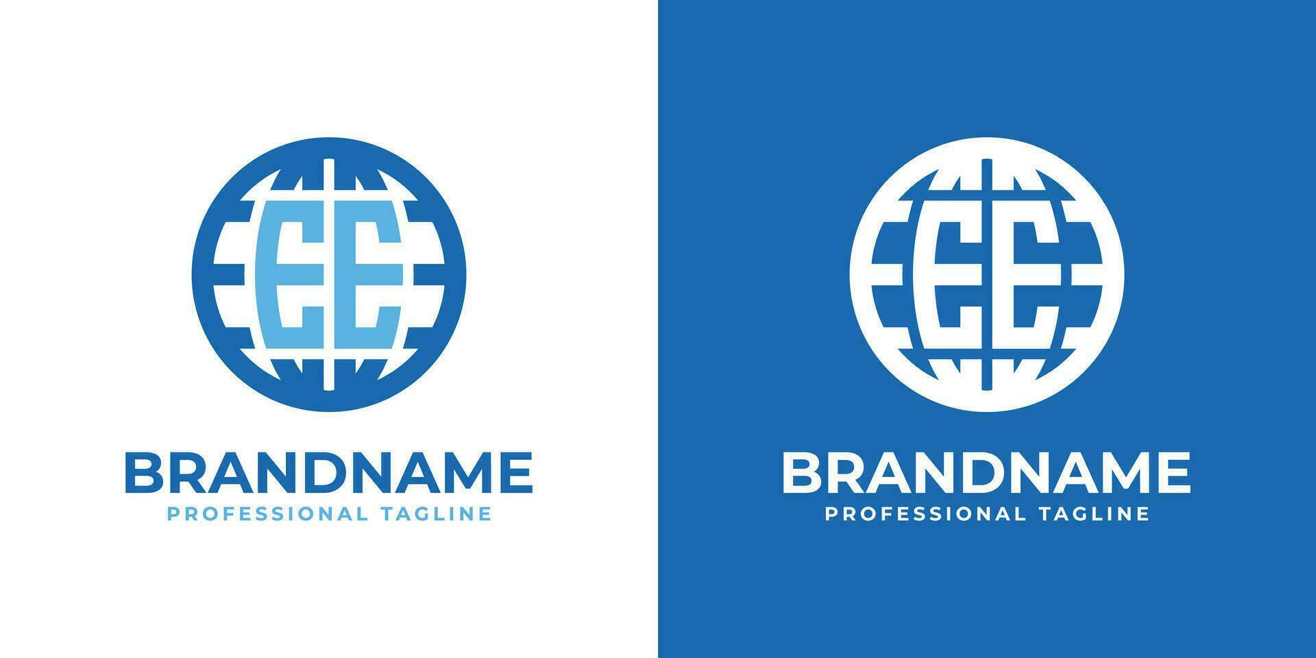 brief ee wereldbol logo, geschikt voor ieder bedrijf met dubbele e of ee initialen. vector