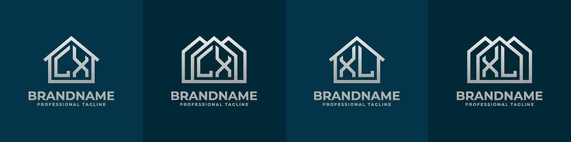 brief lx en xl huis logo set. geschikt voor ieder bedrijf verwant naar huis, echt landgoed, bouw, interieur met lx of xl initialen. vector