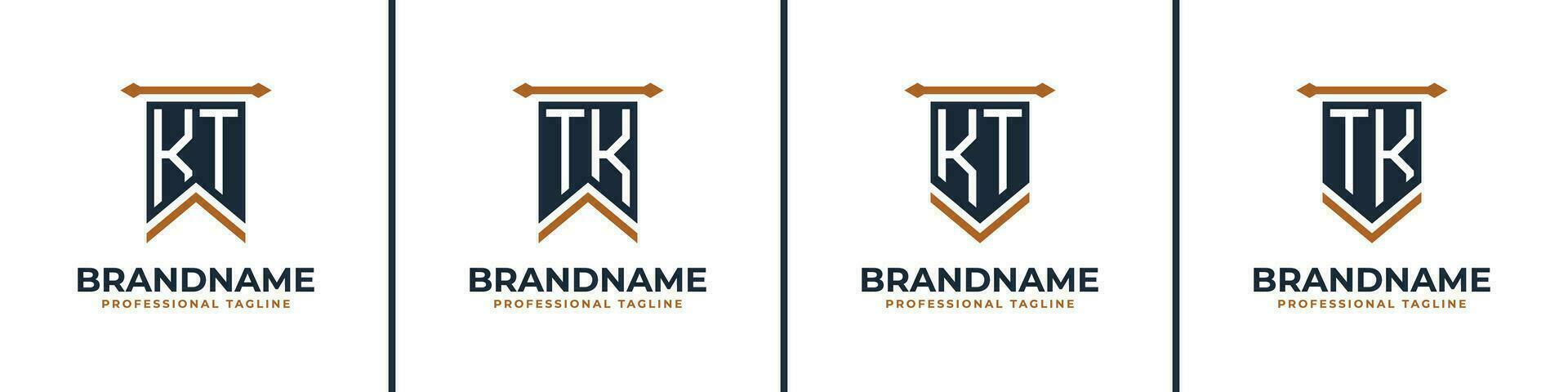 brief kt en tk wimpel vlag logo set, staan voor zege. geschikt voor ieder bedrijf met kt of tk initialen. vector