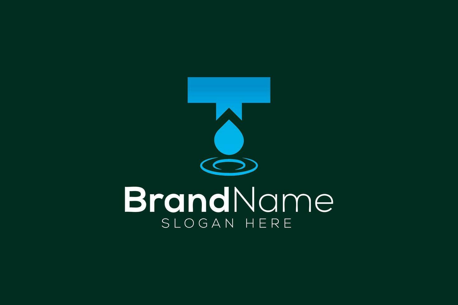 brief t water laten vallen blauw logo ontwerp vector sjabloon