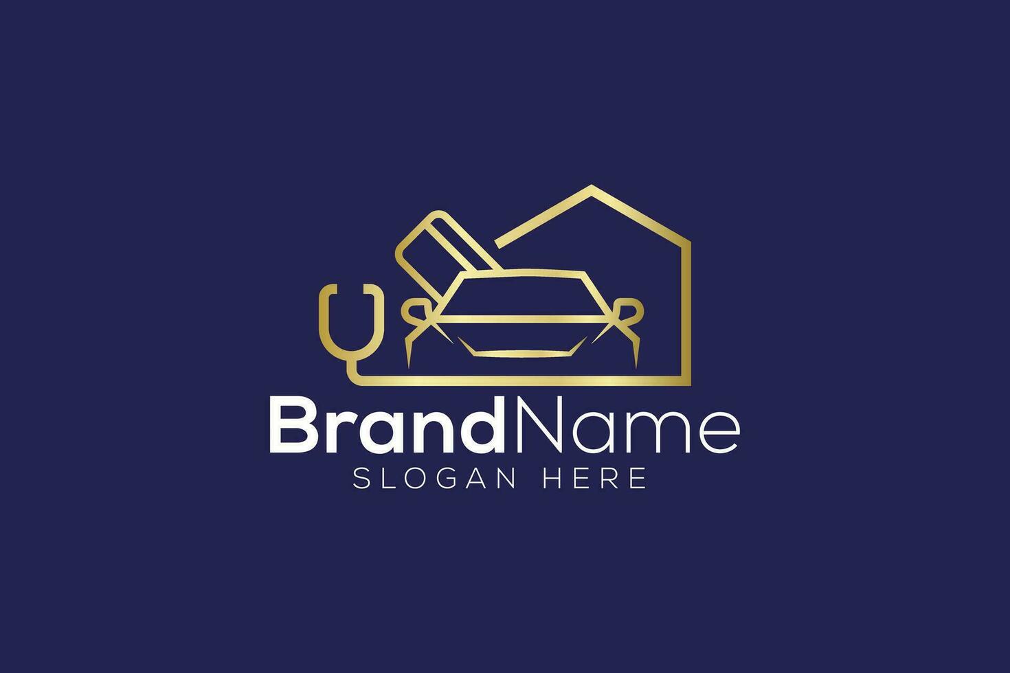 luxueus auto en huis dokter goud logo ontwerp vector sjabloon