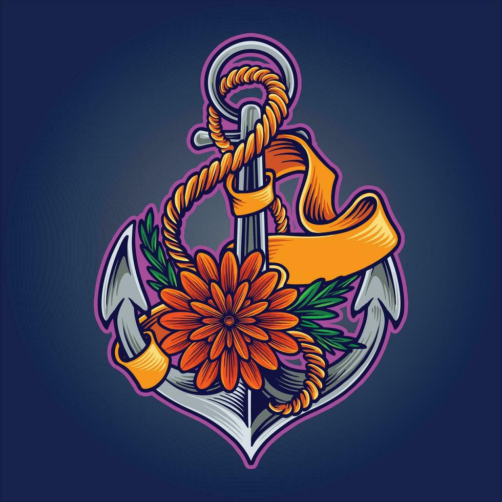 wijnoogst nautische anker met lief bloemen decoraties vector illustraties voor uw werk logo, handelswaar t-shirt, stickers en etiket ontwerpen, poster, groet kaarten reclame bedrijf bedrijf