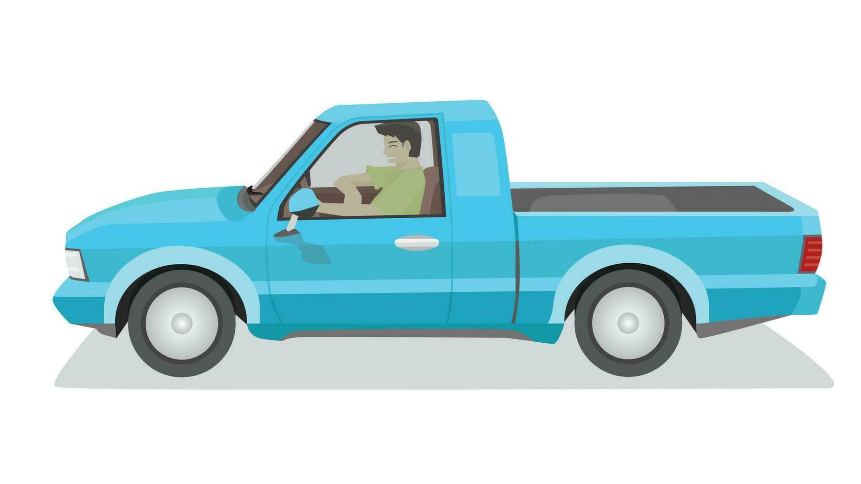 concept vector illustratie van gedetailleerd kant van een vlak blauw oppakken auto. met schaduw van auto. kan visie interieur van auto met bestuurder. geïsoleerd wit achtergrond.