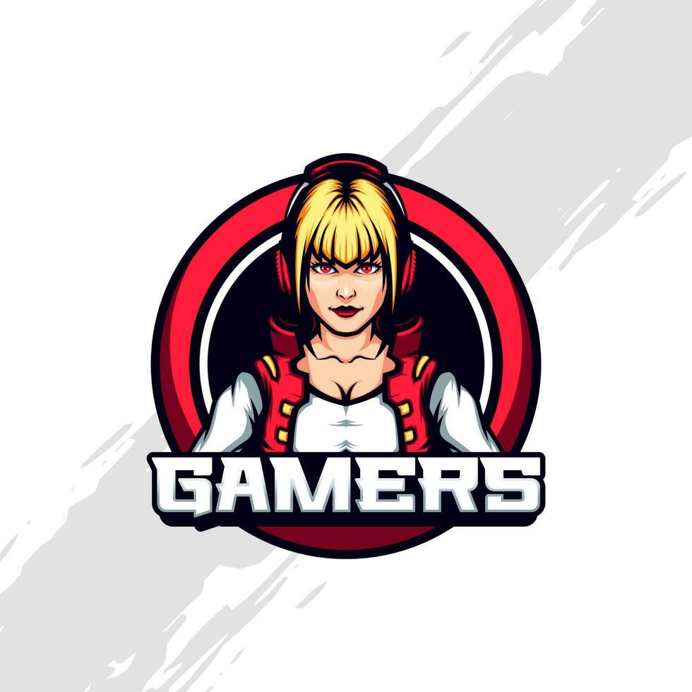 illustratie van blond meisje gamers mascotte sjabloon vector