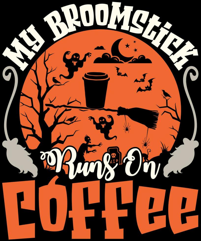 mijn bezemsteel loopt Aan koffie halloween overhemd minnaar vector