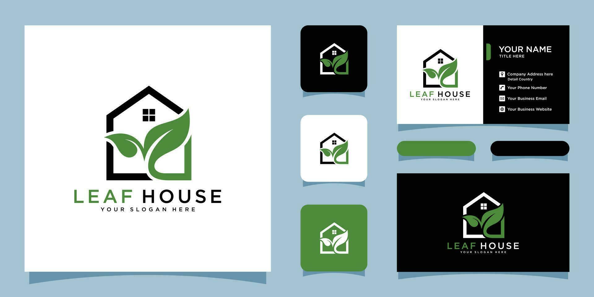 blad huis logo vector. ecologie symbool. combinatie van huis vorm en bladeren premie vector