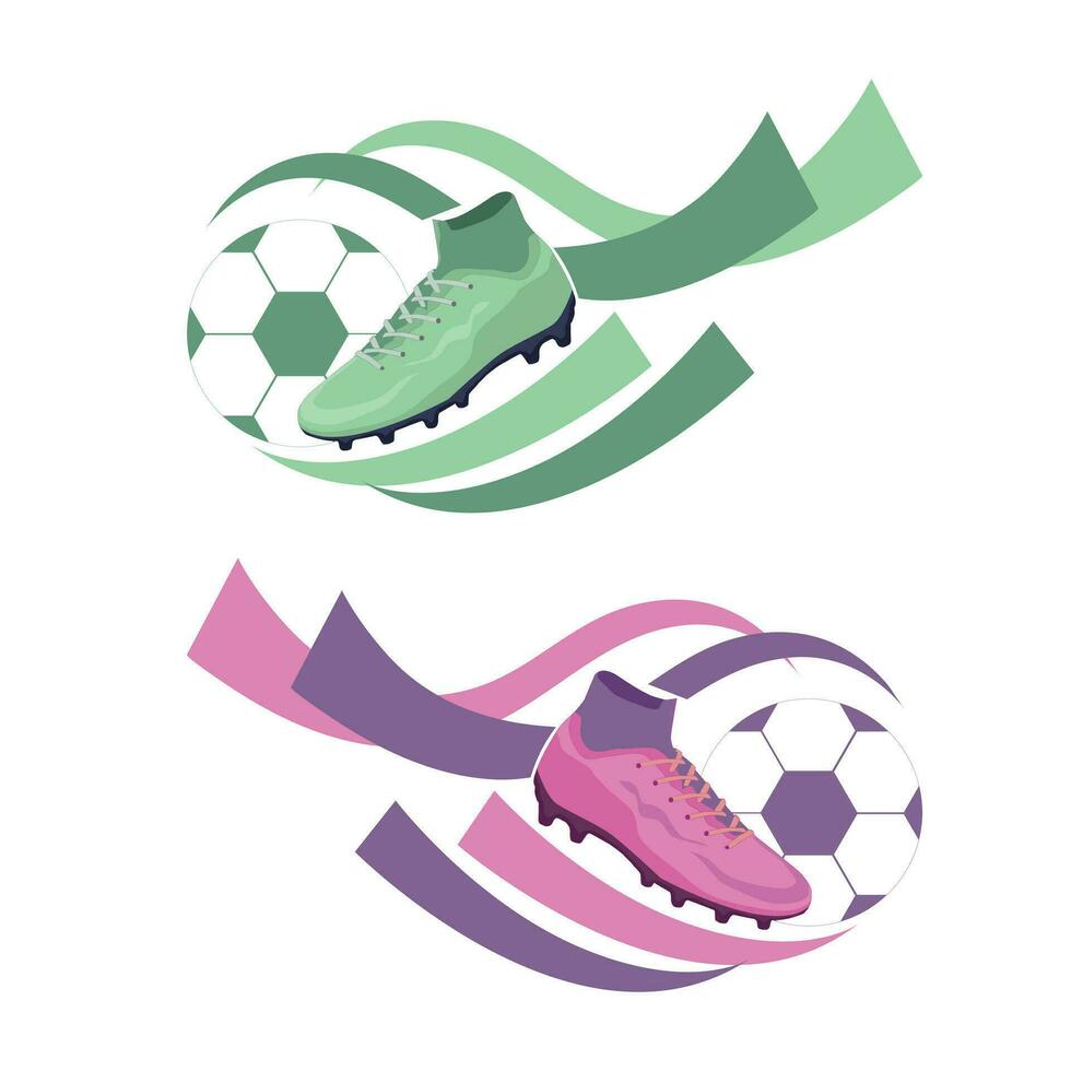 voetbal bal en laarzen met lintje. Amerikaans voetbal versnelling, apparatuur. spel pret club grafisch logo's. sport kampioenschap evenement themed vlak vector illustratie Aan wit achtergrond.