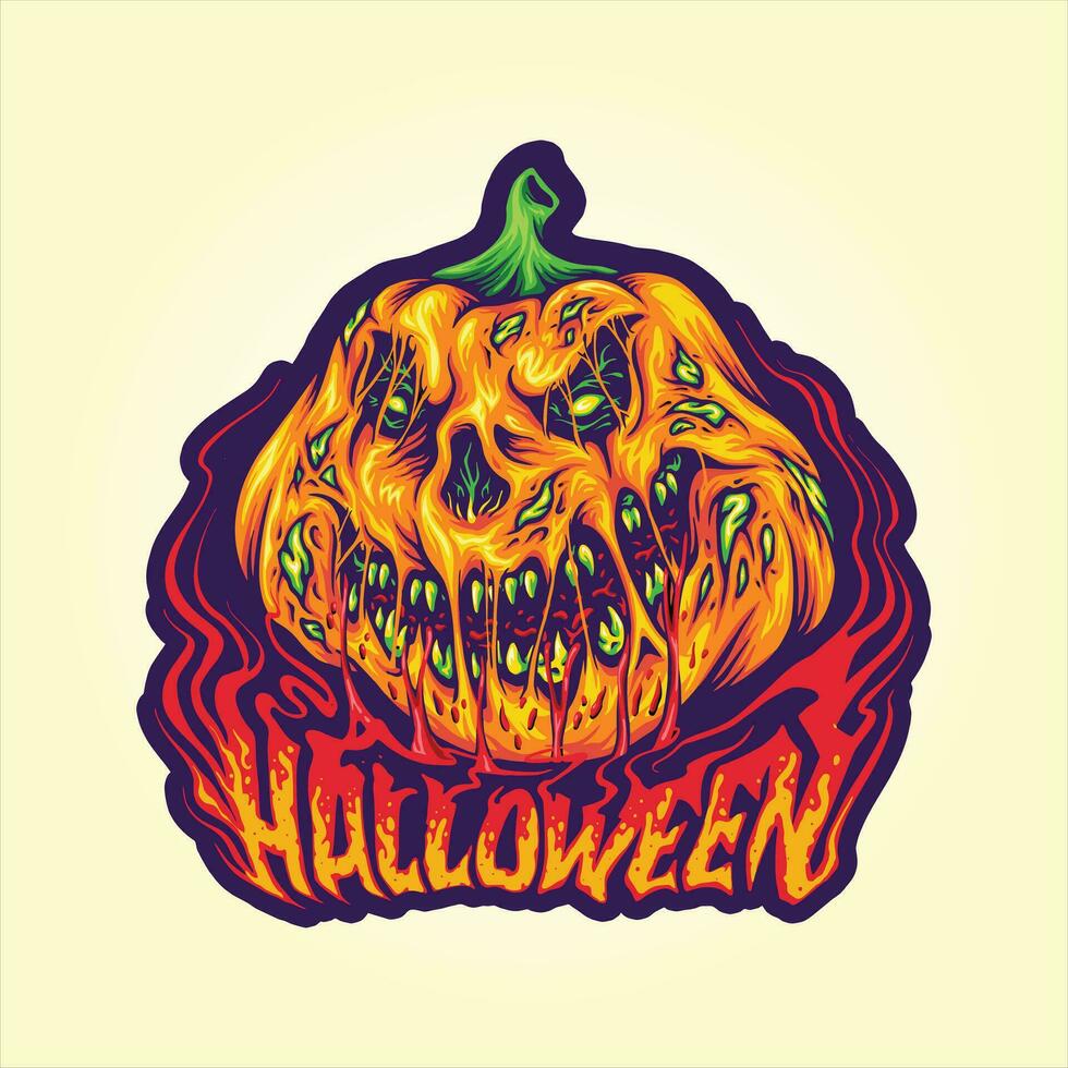 halloween pompoen terreur gruwelijk nachtmerrie fruit illustraties vector illustraties voor uw werk logo, handelswaar t-shirt, stickers en etiket ontwerpen, poster, groet kaarten reclame bedrijf