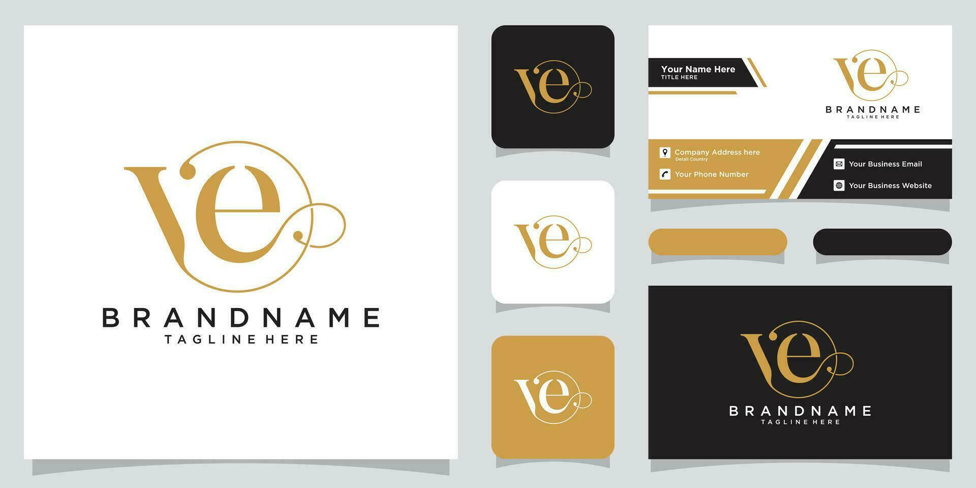 eerste brief ve luxe logo ontwerp met bedrijf kaart ontwerp premie vector