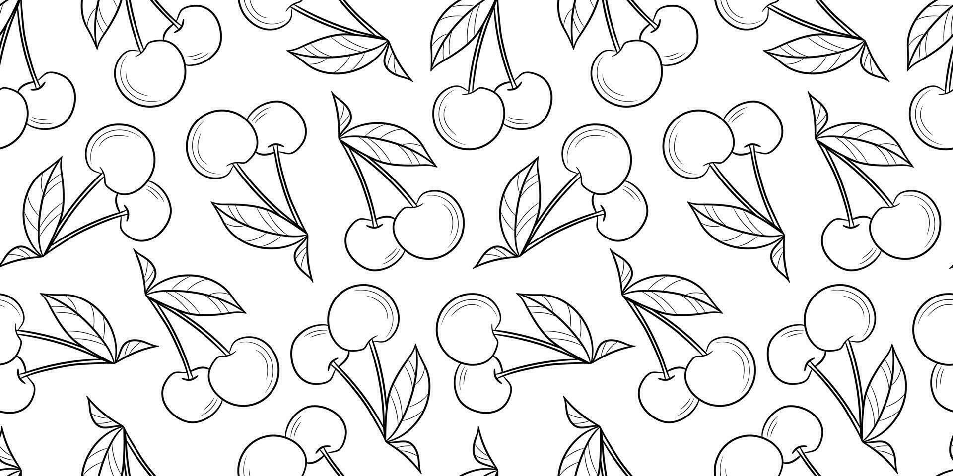 zwart en wit kers vector patroon, naadloos herhalen achtergrond met fruit