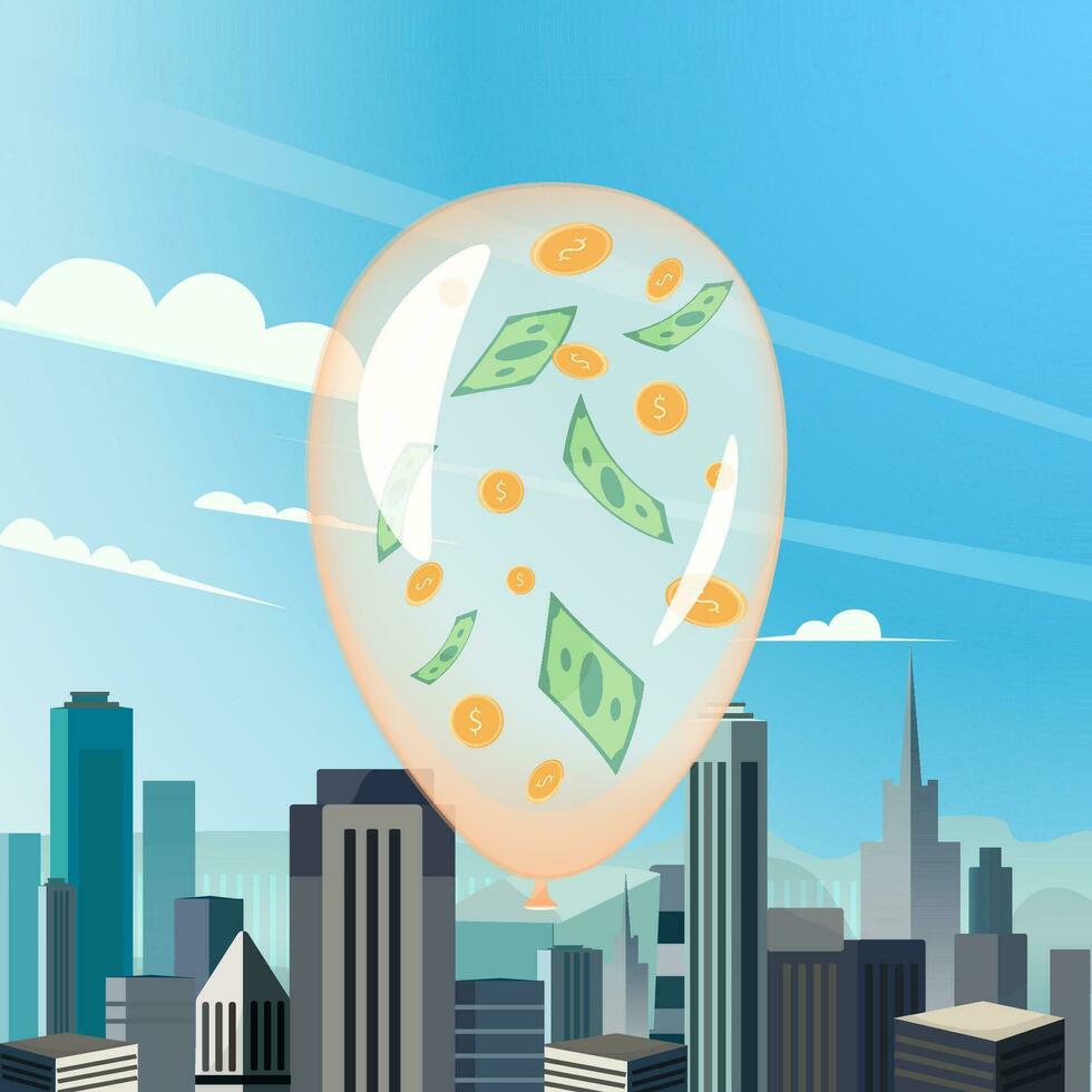 geld ballon met een stad achtergrond vector