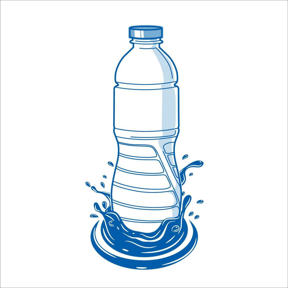 illustratie van een plastic drinken water fles met spatten van water, voor een mineraal water karton doos ontwerp element. geïsoleerd vector ontwerp. pro vector