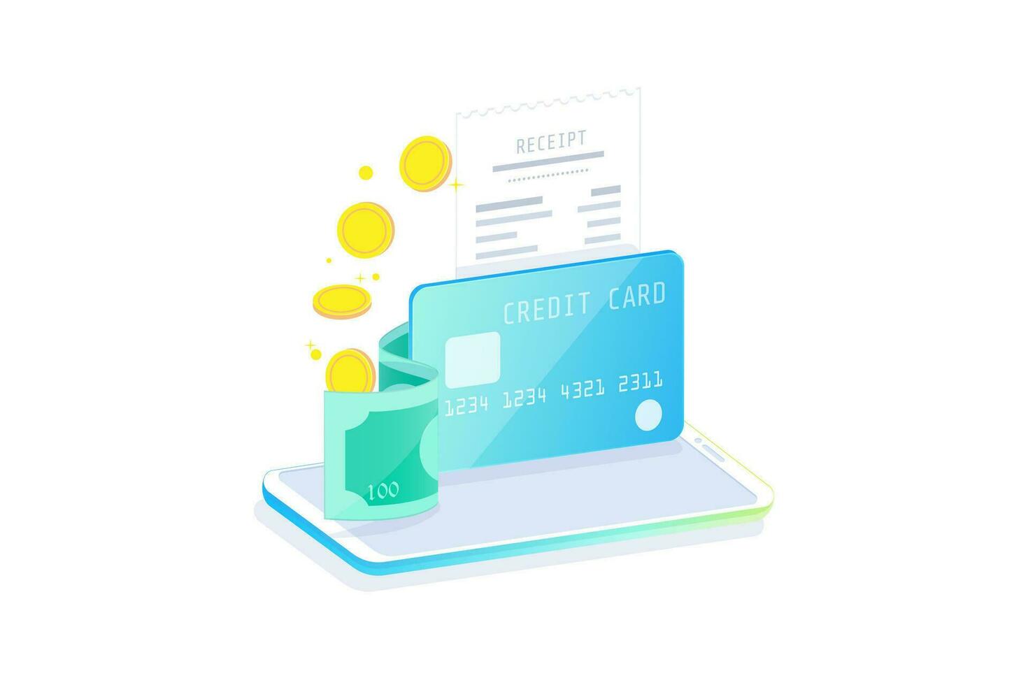 online mobiel bank en internet bank isometrische ontwerp concept , zonder contant geld samenleving, veiligheid transactie via credit kaart. vector