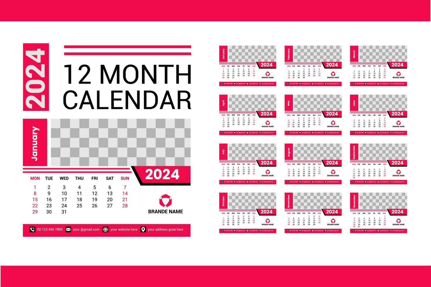 2024 kalender sjabloon ontwerp vector