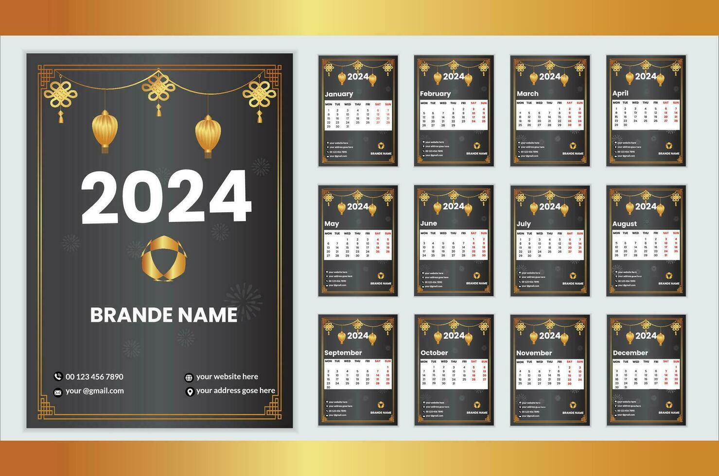 2024 kalender sjabloon ontwerp vector