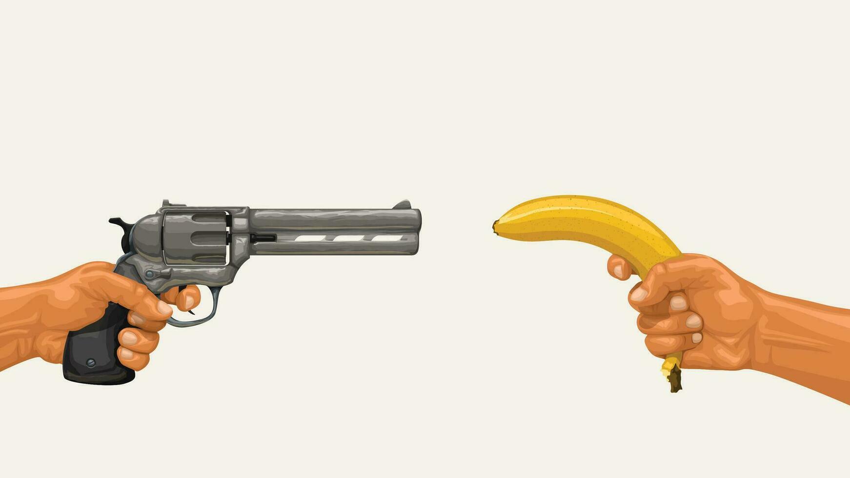 handen Holding een geweer en banaan vector
