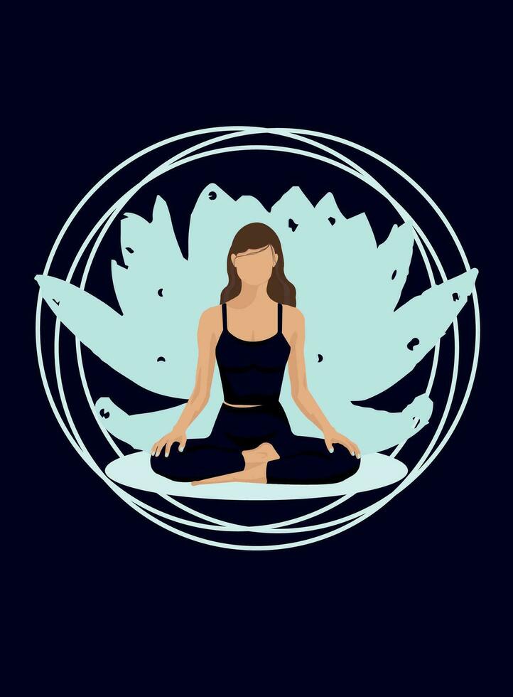 de vrouw is mediteren. een jong meisje is aan het doen yoga. vlak stijl illustratie voor yoga centrum, fitheid, sport- club of web banier of poster. lotus positie vector illustratie