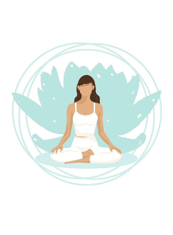 de vrouw is mediteren. een jong meisje is aan het doen yoga. vlak stijl illustratie voor yoga centrum, fitheid, sport- club of web banier of poster. lotus positie vector illustratie