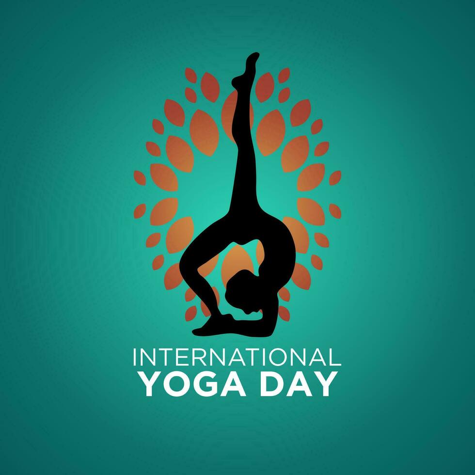 yoga concept met tekst Internationale yoga dag. yoga houding. groep van mensen beoefenen yoga. vector