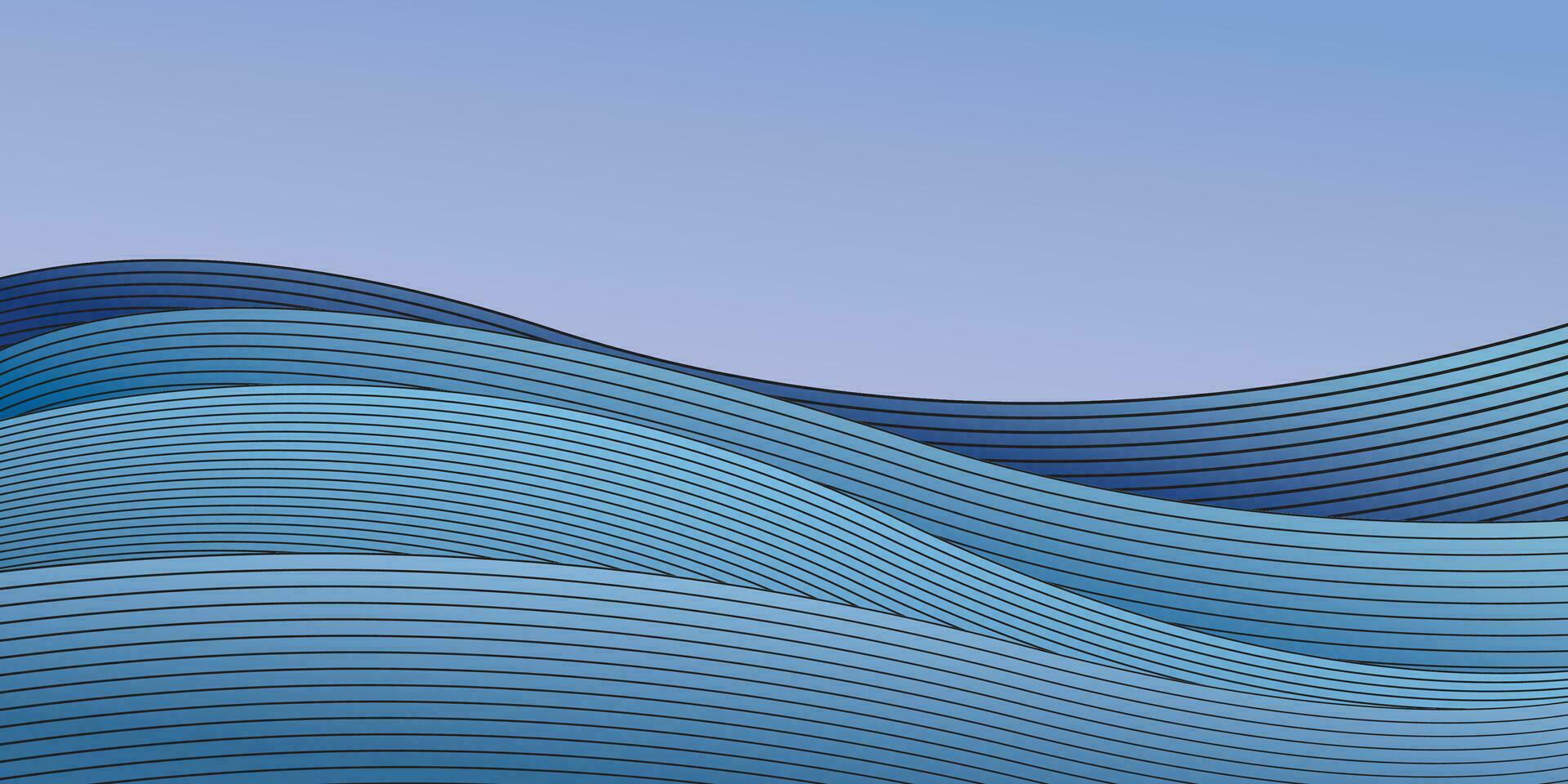 abstract lijn Golf patroon met blauw achtergrond. zeegezicht concept vector illustratie met blanco ruimte.