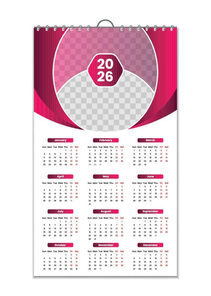 muur kalender 2026, muur kalender ontwerp sjabloon voor 2026, minimalistisch, schoon, en elegant ontwerp kalender voor 2026, muur kalender sjabloon ontwerp vector