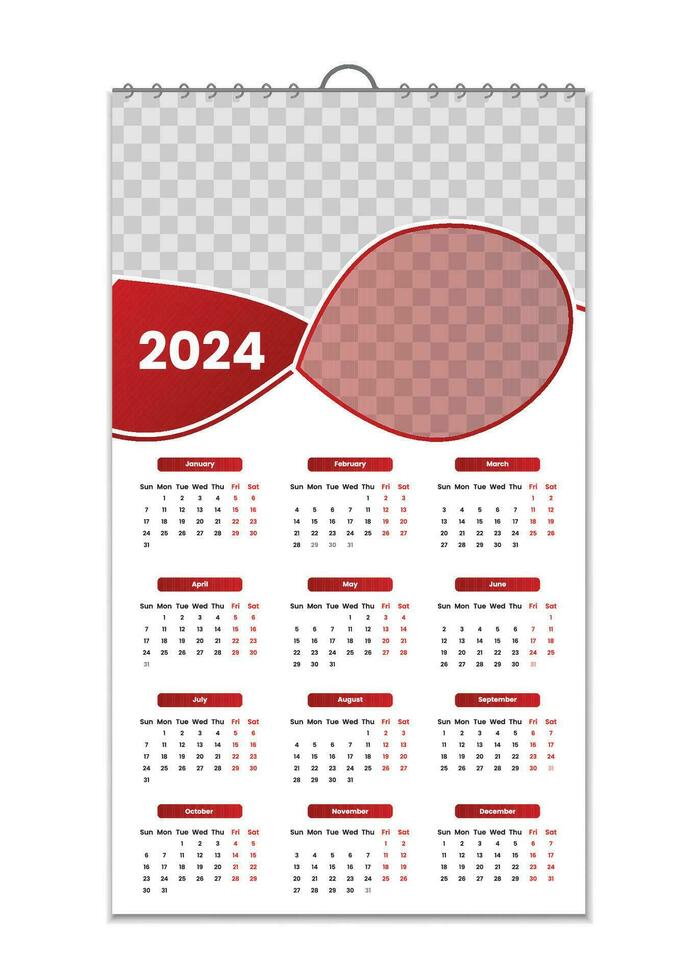 muur kalender 2024, muur kalender ontwerp sjabloon voor 2024, minimalistisch, schoon, en elegant ontwerp kalender voor 2024, muur kalender sjabloon ontwerp vector