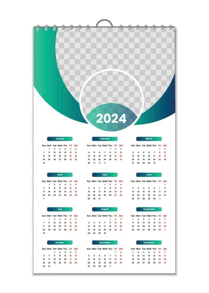 muur kalender 2024, muur kalender ontwerp sjabloon voor 2024, minimalistisch, schoon, en elegant ontwerp kalender voor 2024, muur kalender sjabloon ontwerp vector