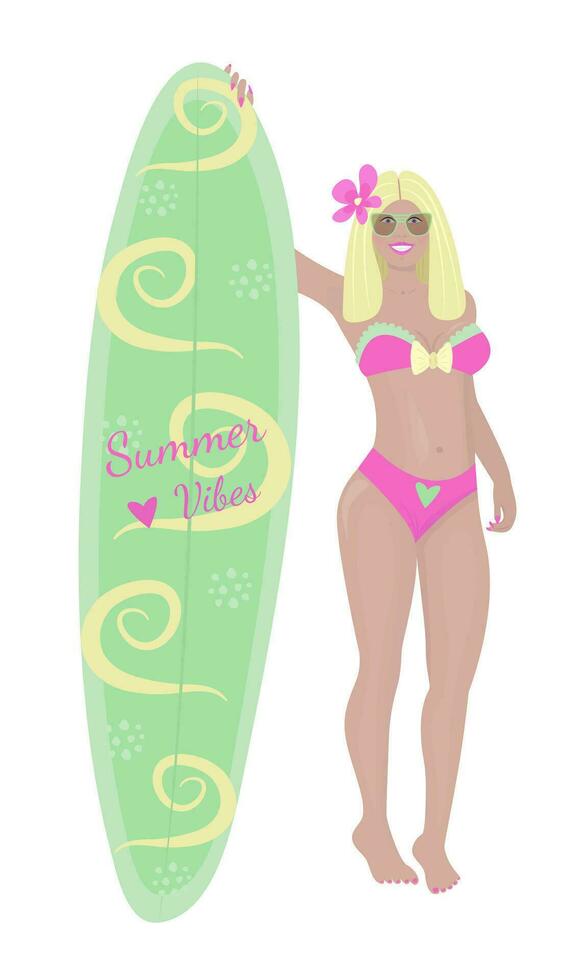 slank blond vrouw met een zeilplank, helder illustratie vector