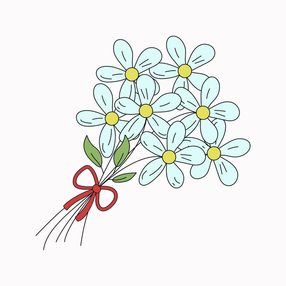 een boeket van bloemen. tekening stijl, schets tekening. tekenfilm bloemen, madeliefjes. vector illustratie Aan wit geïsoleerd achtergrond.